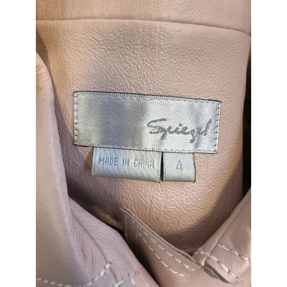 Spiegel Genuine Leather Jacket Pink Blush Puff Sleeve Y2K Cropped Women's Size 4 - Picture 13 of 16